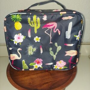 Flamingo and Cactus Print Cosmetic Bag